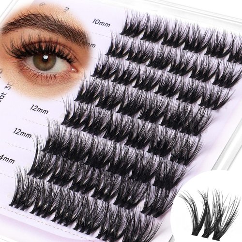 LA MAESII Lash Clusters, 3D Wispy Cluster Eyelash Extensions Fluffy DIY Cluster Lashes Volume Eyelash Clusters, 10-14mm Multi-layer Individual Lashes Soft Invisible Band Reusable (08)