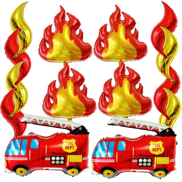 14 Pcs Fire Balloons Flame Balloons Fire Truck Balloons Set,Giant Flame Balloons for Fire Theme Party Decorations Fireman Birthday Supplies