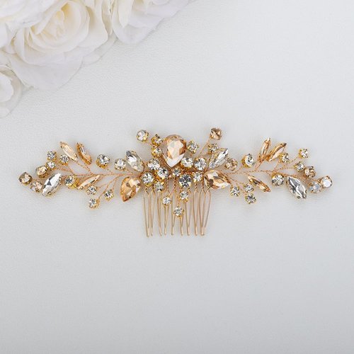 Teyglen Bride Crystal Wedding Hair Comb Champagne Rhinestone Bridal Side Comb Wedding Hair Accessories Teardrop Crystal Hair Piece Headpiece for Women Bride Girls (Champagne)
