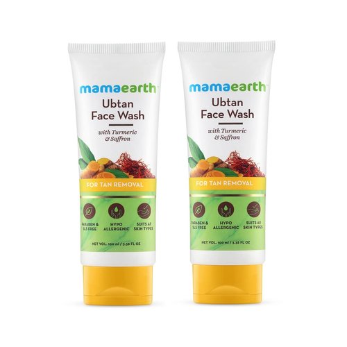 MAMAEARTH Ubtan Natural Face Wash with Turmeric & Saffron for Tan Removal 100 ml (Pack of 2)