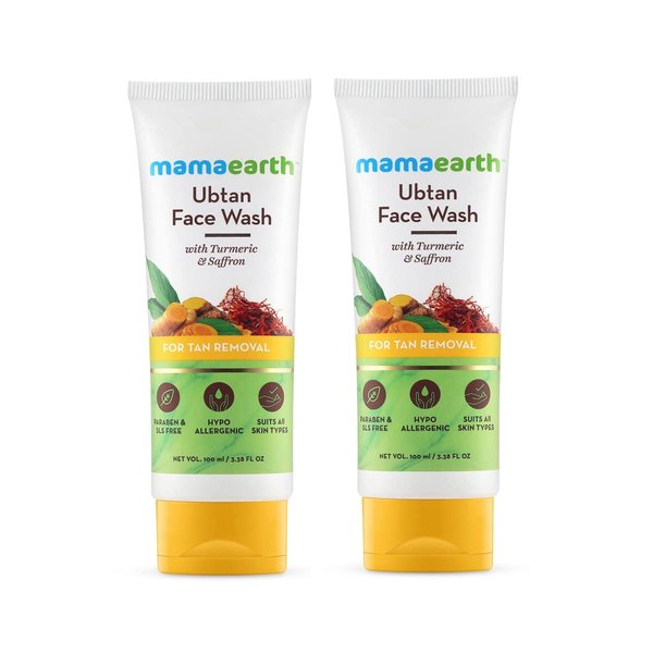 MAMAEARTH Ubtan Natural Face Wash with Turmeric & Saffron for Tan Removal 100 ml (Pack of 2)
