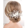 Missgrace Bridal Wedding Crystals Rhinestones Handmade Flower Leaves Side Hair Comb Special Occasion Headpiece Gold Silver Comb Hair Accessories for Women (Silver)