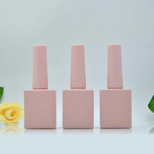 Teensery 4 Pcs 10ml Matte Glass Nail Polish Bottles Empty Refillable Gel Nail Polish Bottles Nail Varnish Vials Containers with Brush Cap for Nail Art, Pink