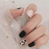 IMSOHOT Glossy Square Press on Nails Short Squoval Cow Print Nails Cute Black Fake Nails False Nails Full Cover Glue on Nails for Women and Girls