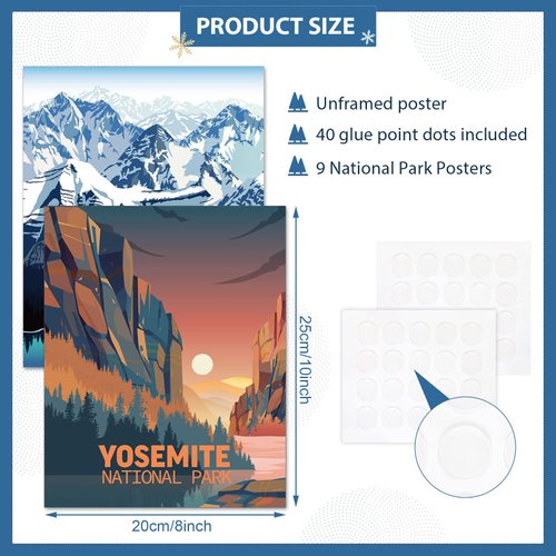 Outus 9 Pieces Vintage National Park Posters, National Park Art Prints Nature Wall Art and Mountain Print Set Abstract Travel Unframed for Hikers Campers Living Room Decor, 8 x 10 Inch(National Park)