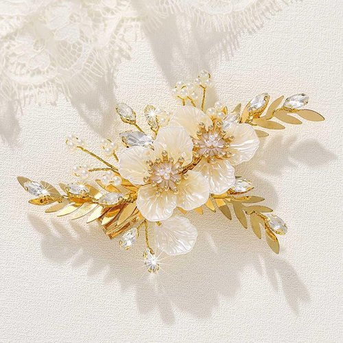 JAKAWIN Flower Wedding Hair Clip Gold Pearl Hair Piece Crystal Bridal Hair Accessories for Women