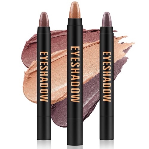 Apooliy 3pcs Cream Eyeshadow Sticks,High Pigment Shimmer Eyeshadow Crayon，Long Wear Eye Shadow Pen,Eye Makeup Brightener Pencil,Waterproof
