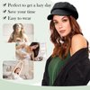 Lansigreen Newsboy Cap with Hair Extensions Short Curly Wavy Bob Hairstyle Wig Hat Beret 8 Panel Attached 14" Synthetic Hairpiece for Women Medium Brown