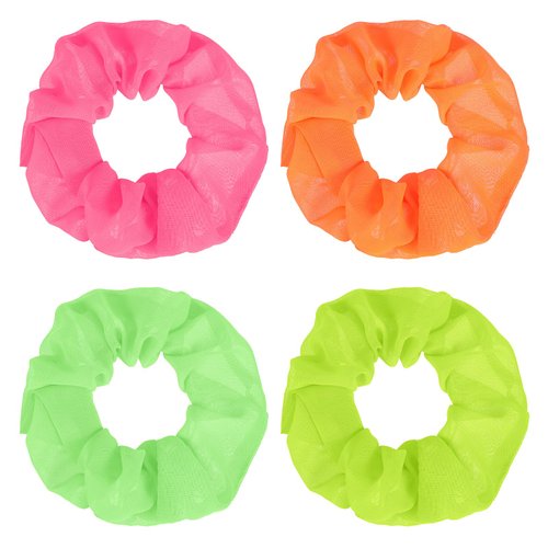 Neon Scrunchies for Hair, Mabor 4Pcs 80s Neon Soft Hair Scrunchy,Solid Colors Elastic Hair Bands Neon Hair Ties Ponytail Holder for 80s Party Accessories Women and Girls,80s Hair Accessories