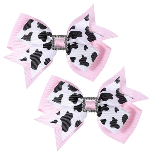 SUPCLIPS Pink Hair Bow Clips Cute Cow Print Hair Bows Grosgrain School Hair Accessories for Kids ...