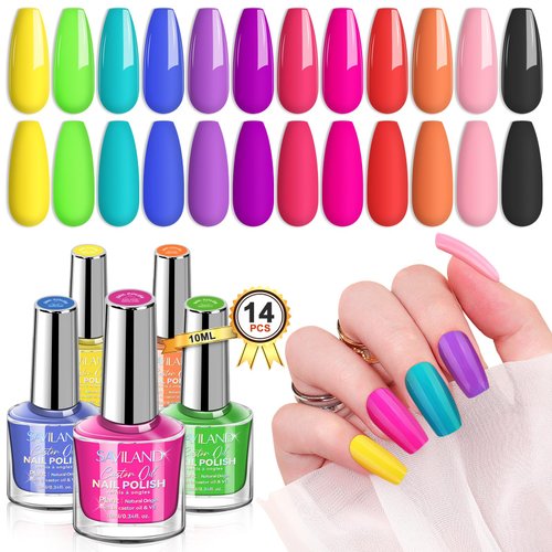 SAVILAND Quick Dry Nail Polish Set: 12 Neon Green Bright Colors 0.34oz Pastel Regular Nail Polish Non Gel Bulk Nail Polish Kit with Base-Top Coat Summer Nail Lacquer for Finger Toe Acrylic Nail Art