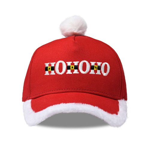 Giavuwn Santa Baseball Hat Santa Claus Costume Hat with Fuzzy Fur Pom Embroidered HoHoHo Funny Saying Hat