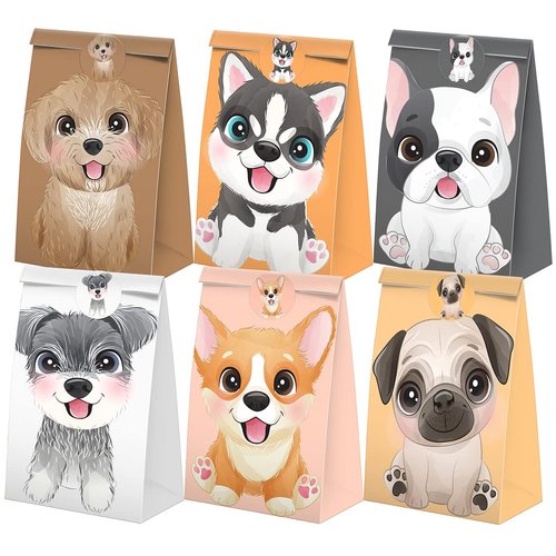 XGELUL 24 Pcs Puppy Party Favors Candy Bags with Stickers - Dog Goodie Gift Treat Bags - Puppy Themed Birthday Party Supplies