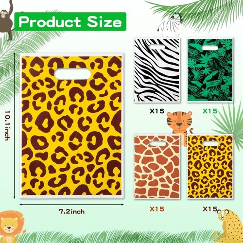 Animal Print Party Favor Bags - 60Pcs Zoo Print Goody Candy Treat Gifts Bags, Summer Jungle Safari Themed Party Decorations for Kids Girls Boys Birthday Baby Shower Animals Theme Events Supplies