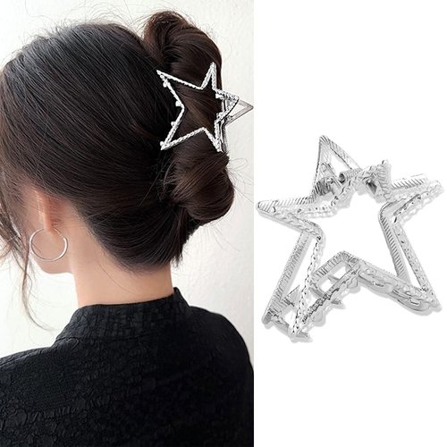 Metal Sliver Hair Claw Clips for Thick or Thin Hair Fashion Star Design Hair Jaw Clips Strong Hold Hair Clips Hair Accessories for Women Cute Shark Hair Crab Clips for Wedding Party Hairwear 1Pcs