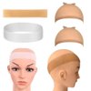 UQUABESO 4 Pack Silicone Wig Grip Band with Stretchy Nylon Wig Cap, Sweatproof Wig Headband Seamless Non Slip Wig Hair Band for Men Women Sport Yoga (White, Light Brown, Skin Color)