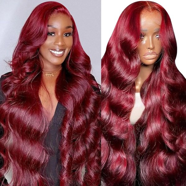 YesJYas 99J Burgundy Lace Front Wigs Human Hair 99J 13X4 Body Wave HD Lace Frontal Wig Human Hair Burgundy Transparent Lace Front Wig Colored Pre Plucked With Baby Hair 180% Density Wine Red 26Inch