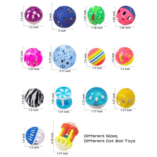DIYUQISHI 10-Pack Colorful Sturdy Cat Toy Balls with Bells, Interactive & Energetic Play, Easy-Grab Cat Toys for All Breeds and Ages