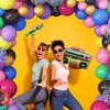 Amandir 80s 90s Theme Party Decorations, 90Pcs Balloon Garland Kit 6PCS Inflatable Disco Ball Radio Boom Box Retro Mobile Phone Guitar Microphone Balloons for Back to 80s 90s Hip Hop Birthday Supplies