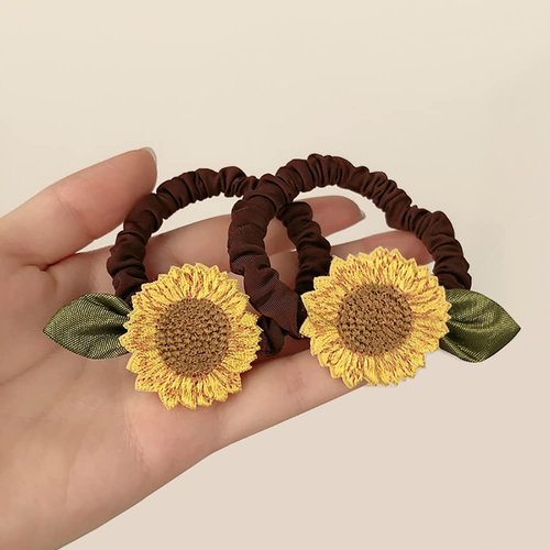 UUYYEO 4 Pcs Sunflower Scrunchies Flower Hair Ties Elastics Hair Bands Ponytail Holder Spring Hair Accessories for Women Girls