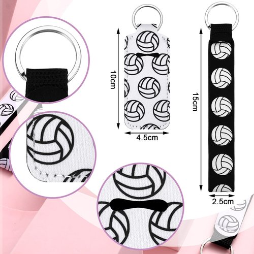 Sureio 20 Pcs Volleyball Lipstick Holder Volleyball Keychains Bulk Volleyball Gifts for Team Volleyball Portable Wristlet Keychain Lanyard for Lipstick(Volleyball,White, Black)