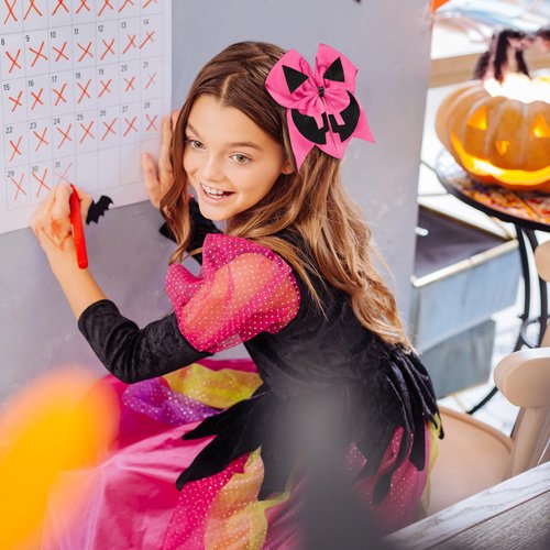 Hotop 10 Pcs Halloween Jumbo Cheerleading Bow 8 Inch Cheer Hair Bows Cheerleader Hair Bows with Ponytail Holder Halloween Hair Tie Elastic Band Hair Accessories for Teens Kids Girls (Pink)