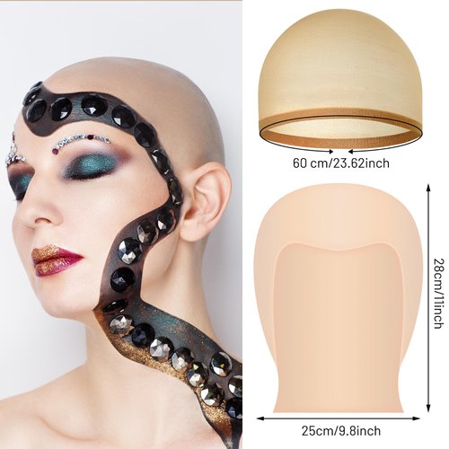 BOUBONI 2/4/6/8 Pack Halloween Bald Cap for Woman, Makeup Latex Bald Caps Nylon Bald Head Wig Cap for Halloween Party Adult (Thin, 8)