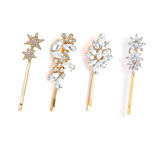 4PCS Rhinestone Hair Pins for Women Girls Wedding Hair Clips Bridal Hair Pins Crystal Bobby Pins ...