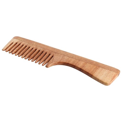 Generic International Shop By Nature Neem Wood Handle Comb, Light Brown | Neem Comb for Managing Hairfall and Dandruff Issues | Controls Frizz | Provides Nourishment | Wooden Comb for Women and Men