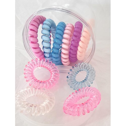Little Trouble Solution Cute Candy Jelly Transparent Color 10pcs 3.5/5.5cm Set Spiral Hair Tie, Coil Elastics Ties, Telephone Wire Band, Ponytail Holder Bands (Mix (Purple, Pink, Blue))