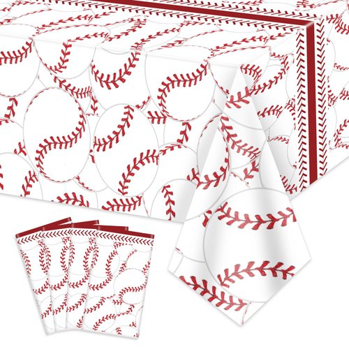 PTECDROTS 4 Pcs Baseball Tablecloths, Disposable Baseball Party Decorations Table Covers, Baseball Pattern Table Cloth for Boys Baseball Sports Event Birthday Party Supplies, 51x86 Inch