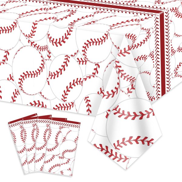 PTECDROTS 4 Pcs Baseball Tablecloths, Disposable Baseball Party Decorations Table Covers, Baseball Pattern Table Cloth for Boys Baseball Sports Event Birthday Party Supplies, 51x86 Inch