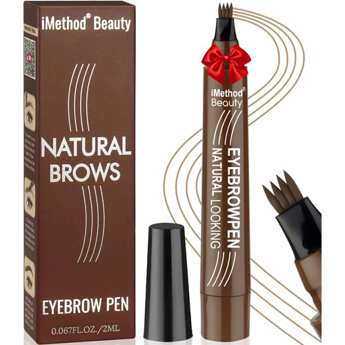 iMethod Microblading Eyebrow Pen - Eyebrow Pencil Magical Upgraded Eye Brow Pencils for Women with 4 Fork Tip & Spoolie Brush for Natural-Looking Hair-Like Defined Brows, Last All-Day, Light Brown