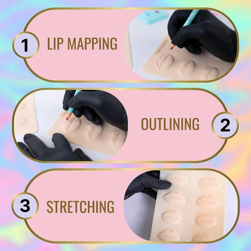 BRAWNA [ 3 Pack ] 3D Lip PMU Practice Skin - Soft Silicone Lip Blush Practice Skin with Human Skin - Like Texture - 10 Lip Shapes - Lip Tattoo Practice Skin – PMU Supplies