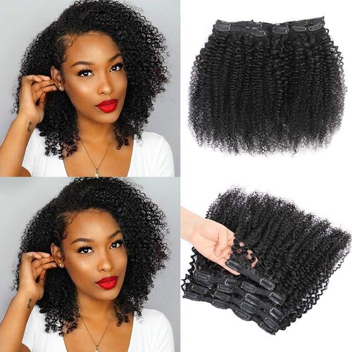 Kinky Curly Clip In Hair Extensions for Black Women Human Hair, Urbeauty 14 inch Curly Clip in Hu...