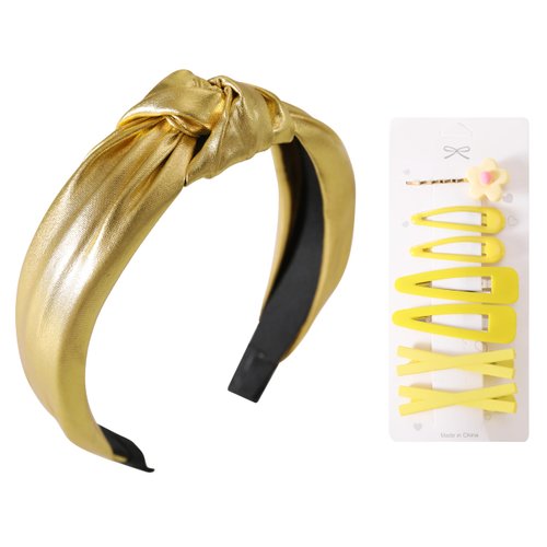Somlatrecy Women Sprinkles Headband with Flower Decor Hair Clips Yellow
