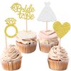 24 PCS Bride to Be Cupcake Toppers with Glitter Heart Ring Dress Bridal Shower Cupcake Picks Decorations for Wedding Engagement Bachelorette Party Supplies Gold