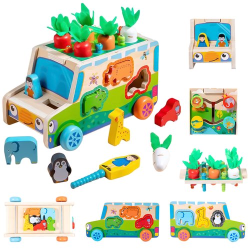 6-in-1 Montessori Carrot Toys for Ages 2-4,Carrot Harvest Game,Shape Sorting,First Birthday Gifts for 1-2 Years,Fine Motor Skill-Carrot Baby Toy for 2 3 4 Year Old Boys and Girls Birthday Gift