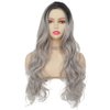 Tseses Curly Ombre Grey Wig for Women Long Wave Black Roots Synthetic Hair Natural Looking Cosplay Daily Party Costume Wig