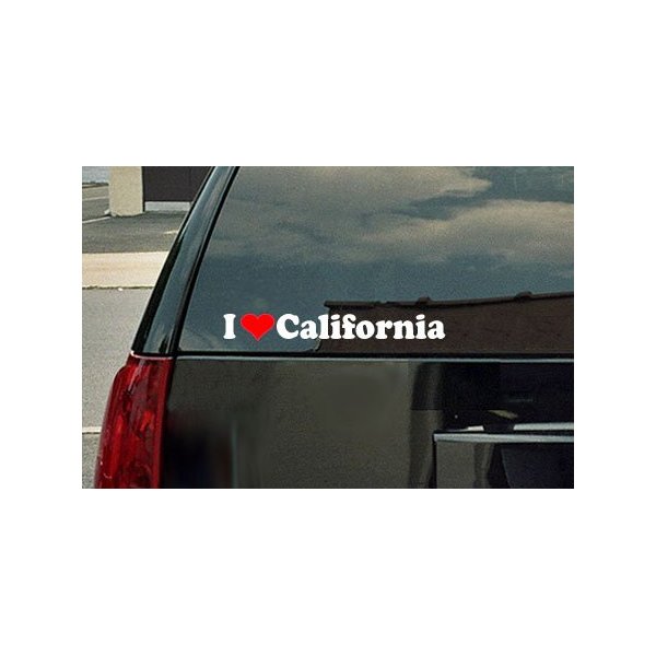 Stickermatic I Love California Vinyl Decal - White Lettering with a red Heart