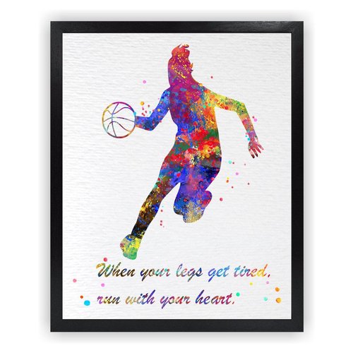 Dignovel Studios 11X14 Unframed Basketball Girl When Your Legs Get Tired Motivational Watercolor Art Print Poster Housewarming Wall Giclee Office Home Decor DN521