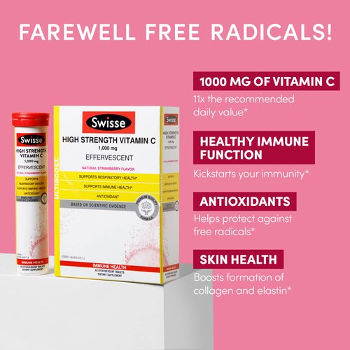 Swisse Effervescent Vitamin C 1000mg Dissolvable Vitamin C Powder Tablets | Immune Support Supplement and Antioxidant | VIT C Supports Immunity Health * | Ascorbic Acid Vitamin C Drink | 60 Tablets