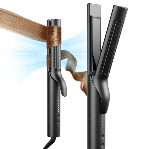 TYMO Airflow Styler 2.0 Curling Iron - Flat Iron Hair Straightener and Curler 2 in 1, 1.25 Inch Ionic Curling Wand for Long Short Hair, Anti-Tangle, 5 Temps & Dual Voltage for Travel, Black