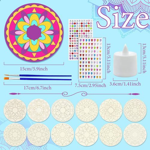 12 Pack Diwali Party Favors DIY Craft Set Diwali Decoration Mandalas Unfinished Wood Cutouts Paint Art Festival of Lights Deepavali Coloring Craft for Indian New Year Decor Activity Supplies (12)