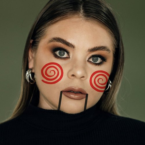 Puppet Temporary Tattoos - Horror Costume/Horror Cosplay Puppet/Red Spirals Cheek Tattoos/Halloween Costume