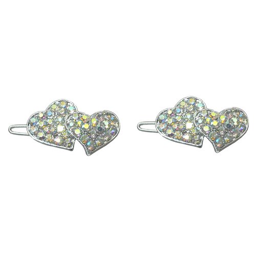 Pair of Small Heart-Heart Snap Clip Barrettes for Women Thin Hair, Young Girls U1930cAB