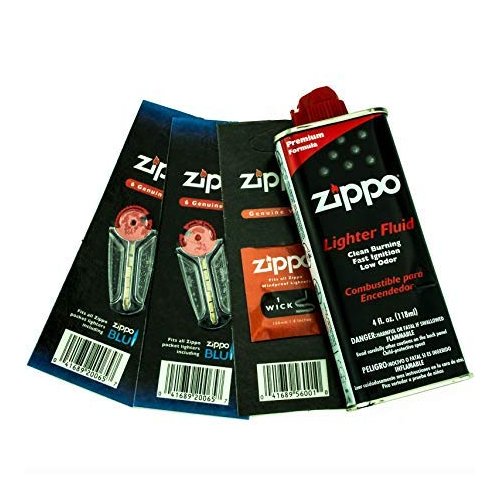 Zippo Gift Set - 4 oz Lighter Fluid 1 Wick Card & 2 Flint Card (12 Flints)