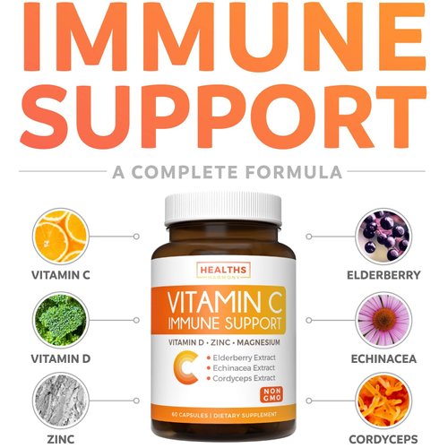 Vitamin C Immune Support Supplement - Immunity Boost Blend with Elderberry Vitamin C and Zinc for Daily & Seasonal Support - Immunity Supplement with Magnesium Zinc Vitamin C and D (1 Month Supply)
