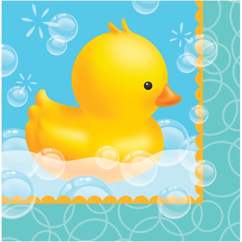 Creative Converting Rubber Duck Luncheon Paper Napkins-16 pcs, Blue/Yellow