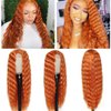 FEEL ME 28inch Synthetic Deep Wave Wig Long Ginger Curly Wigs for Black Women Orange Deep Curly Synthetic Lace Front Wig Middle Part Fake Scalp Natural Crimps Curls Daily Party Wig